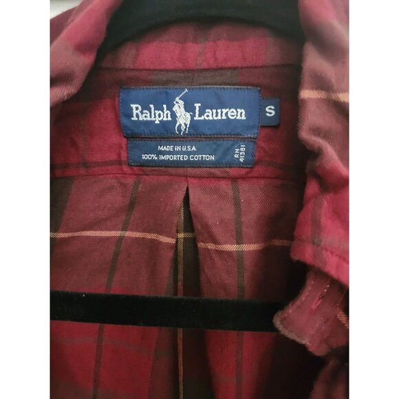 Ralph Lauren Sz S Men's Plaid Lightweight Flannel Shirt Like New Red Black Check - Picture 4 of 8
